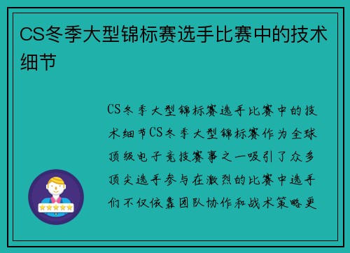CS冬季大型锦标赛选手比赛中的技术细节