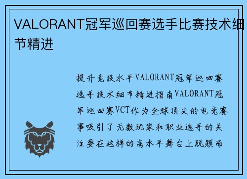 VALORANT冠军巡回赛选手比赛技术细节精进
