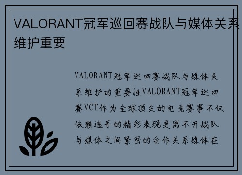 VALORANT冠军巡回赛战队与媒体关系维护重要 VALORANT冠军巡回赛战队与媒体关系维护重要
