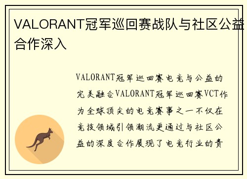 VALORANT冠军巡回赛战队与社区公益合作深入