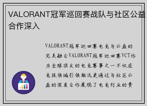 VALORANT冠军巡回赛战队与社区公益合作深入