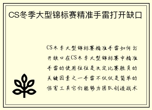 CS冬季大型锦标赛精准手雷打开缺口