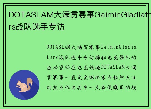 DOTASLAM大满贯赛事GaiminGladiators战队选手专访